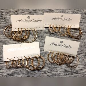 15 Pairs Gold Colored Hoop Earrings